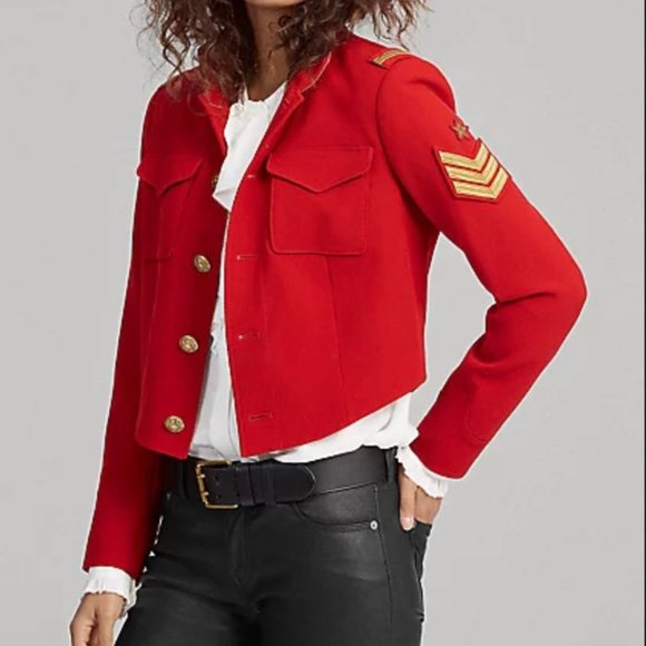 Long Red Military Jacket Womens Polo Ralph Lauren Twill Cropped